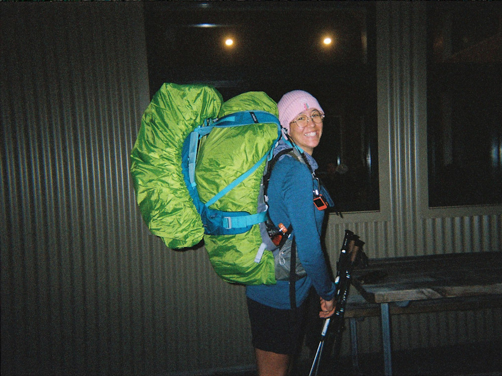 Ferni on an overnight hike in New Zealand